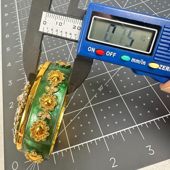 Joan Rivers Trinket Box Taj Mahal AB Crystal Green Enamel Gold Tone Brooch - Picture 11 of 11